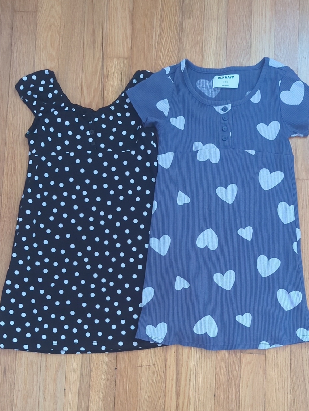 Old Navy Girls' Blue Heart Print and Black Polka dot Dresses